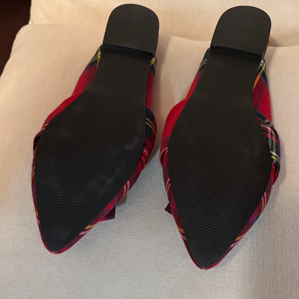 Plaid Red Bow Slip-On Women's Shoes - Picture 2 of 3